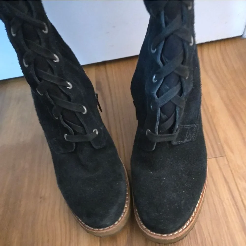 UGG Boots Women’s Aubree Winter Black Suede UGGplush lining Side Zip Sz 9 - Picture 2 of 16